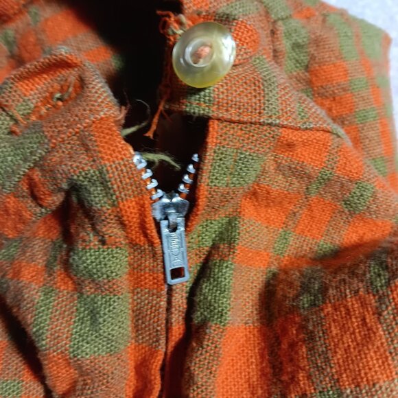 Girls 12 20W Shorts Vtg 60's Plaid High-Waist Orange Green Cotton Side Zipper - Picture 3 of 9